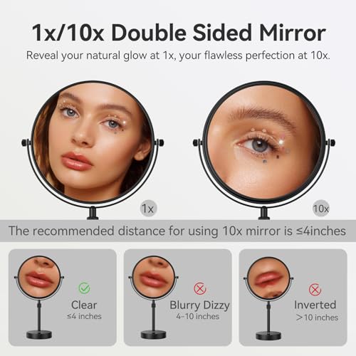 Nicesail 19 Inch Tall Makeup Mirror with 10X Magnification, 8 Inch Magnifying Mirror Tabletop with Pedestal, Height Adjustable Black (8 Inch, 10X) - color: No Light-black-10x