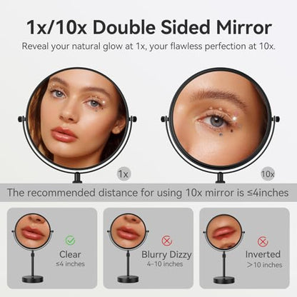 Nicesail 19 Inch Tall Makeup Mirror with 10X Magnification, 8 Inch Magnifying Mirror Tabletop with Pedestal, Height Adjustable Black (8 Inch, 10X) - color: No Light-black-10x
