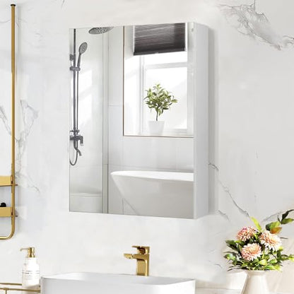 Medicine Cabinet Mirror,Bathroom Mirror with Storage 24 x 32 in | Bathroom Medicine Cabinet With Mirror And Adjustable Shelves, Aluminum Recessed or Wall Mounted Medicine Cabinets - size: 24 x 32 inches