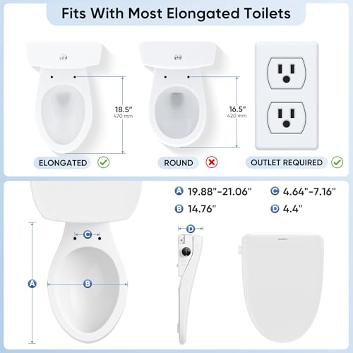 Electric Bidet Toilet Seat with Upgraded Foam Shield, Instant Warm Bidet Wash & Warm Air Dryer, Self-Cleaning Stainless Steel Nozzle, Soft Close Lid, Elongated