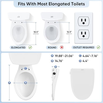 Electric Bidet Toilet Seat with Upgraded Foam Shield, Instant Warm Bidet Wash & Warm Air Dryer, Self-Cleaning Stainless Steel Nozzle, Soft Close Lid, Elongated