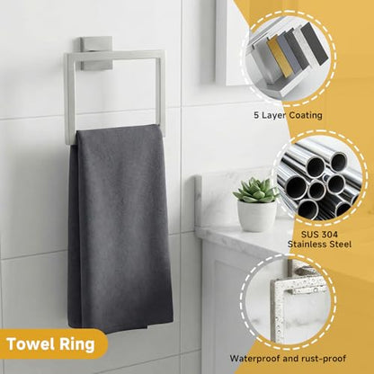 5 Piece Bathroom Towel Bar Set - SUS304 Stainless Steel Brushed Nickel Bath Towel Holder, 16 Inch Towel Racks for Bathroom Wall Mounted, Bathroom Hardware Accessories Set - color: D-16 Brushed Nickel