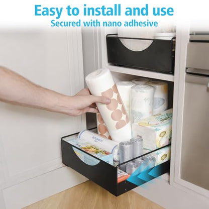 Under Sink Pull Out Organizer, Single-Tier Metal Drawer Slide Out Storage Shelf, No-Drill Nano Adhesive Installation, Fits 16"+ Deep Cabinets for Kitchen Bathroom Pantry Storage - size: Single-layer Medium
