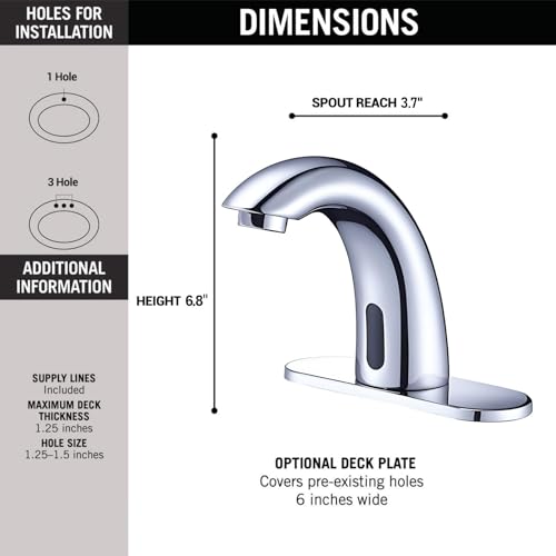 Chrome Touchless Bathroom Sink Faucet - Automatic Sensor Faucet - Dual Power Supply 110V AC or Battery Operated for Commercial - color: Chrome