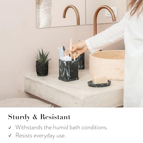Toothbrush Holder, Countertop Marble Look Electric Toothbrush Toothpaste Makeup Brush and Razor Holder Stand Bathroom Organizer with Detachable Tray - color: 2. Black Marble
