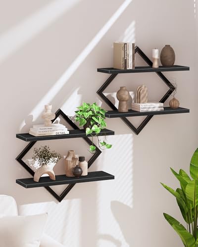CHOEZON Floating Shelves, Set of 2 Wall Shelves, 2-Tier Hanging Shelves, Wall Shelf Set of 2, Wall Mounted Shelves, for Living Room, Bedroom, Kitchen, Office, Study, Black TBJ01P2BB - color: Black