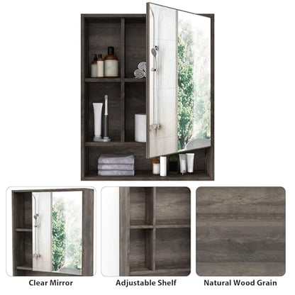 ChooChoo Bathroom Wall Mirror Cabinet, Medicine Cabinet with Storage Shelf | Over The Toilet Storage Cabinet, Adjustable Shelf, 6.3 x 21.6 x 24 Inches, Grey - color: Grey