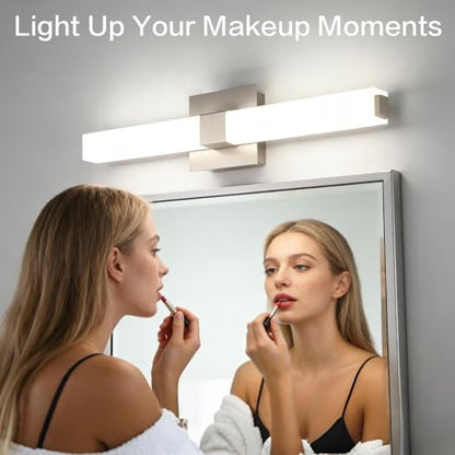 Brushed Nickel Dimmable Vanity Light: 24 Inch LED Modern Bathroom Light Fixtures Over Mirror IP44 Waterproof - color: Upgraded - Brushed Nickel - Dimmable, size: 24 inch