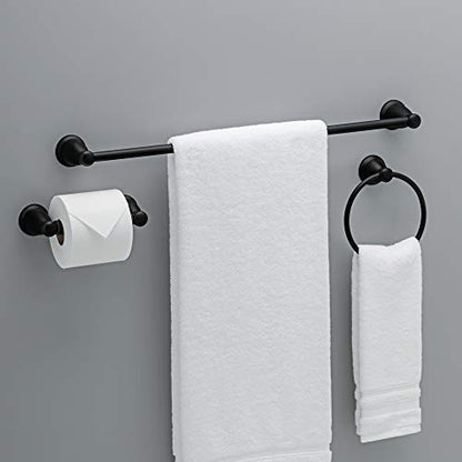 Franklin Brass 3-Piece Matte Black Bathroom Set Towel Rack, Ring, Toilet Paper Holder| Kinla Bath Accessories - color: Matte Black, style: 3-Piece Bath Accessory Set