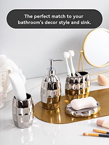 Silver Bathroom Accessory Set, Mosaic Ceramic Bathroom Accessories Set Include Lotion Dispenser, Toothbrush Holder Tumbler, and Soap Dish - color: Silver 015
