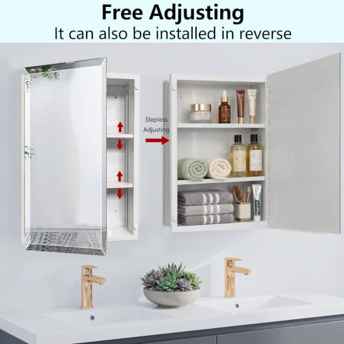 Bathroom Medicine Cabinet, 16x26 inch Medicine Cabinet with Mirror, Rectangular Beveled Frameless Mirror, Recess or Surface Mount Installation - size: CM1014-1626