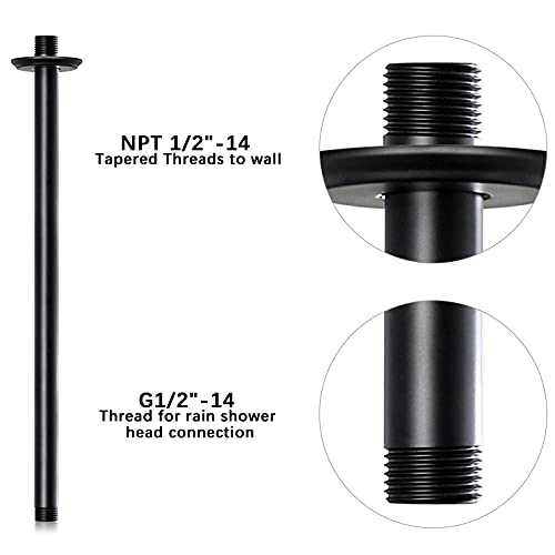 16 Inch Matte Black Ceiling Mounted Shower Arm for Rain Shower Head | Shower arm and flange - color: Black, size: 16 Inches