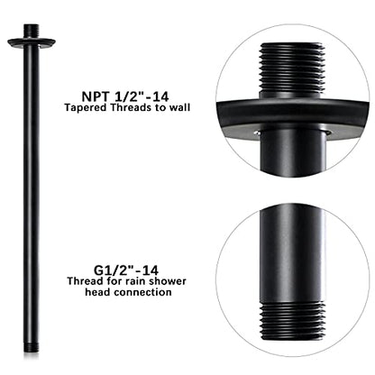 16 Inch Matte Black Ceiling Mounted Shower Arm for Rain Shower Head | Shower arm and flange - color: Black, size: 16 Inches