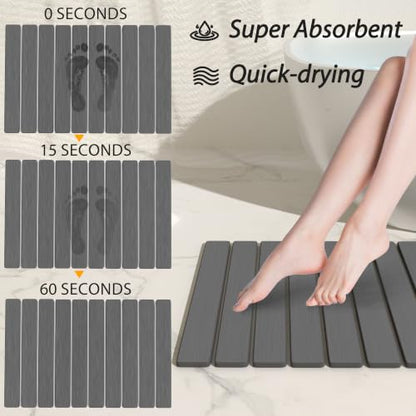 Foldable Stone Bath Mat 60x39cm | Quick-Dry Diatomaceous Earth Bath Rug with PVC Anti-Slip Base | Bathroom, Kitchen, Pet-Friendly Water Absorbent Mat - color: Grey