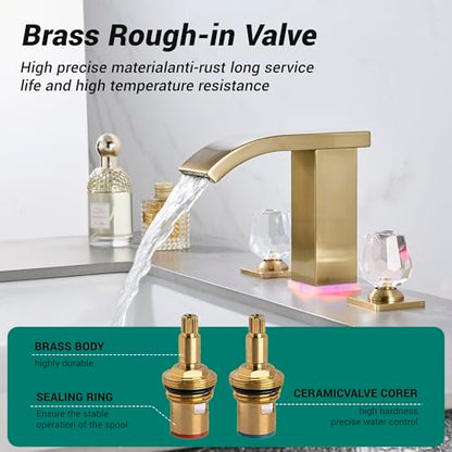 Brushed Gold Bathroom Faucet 3 Hole Widespread Waterfall Vanity Faucet for Bathroom Sink, Modern Touch on Two Handle Gold Faucet (Brushed Gold) - color: Brushed gold