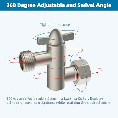 Hibbent All Metal Shower Head Elbow Adapter, 360 ° Adjustable Swivel Brass Shower Head Adapter, Stainless Steel Shower Arm Extension for Fixed and Rain Showerhead, Wall Mounted, Brushed Nickel - color: Brushed Nickel