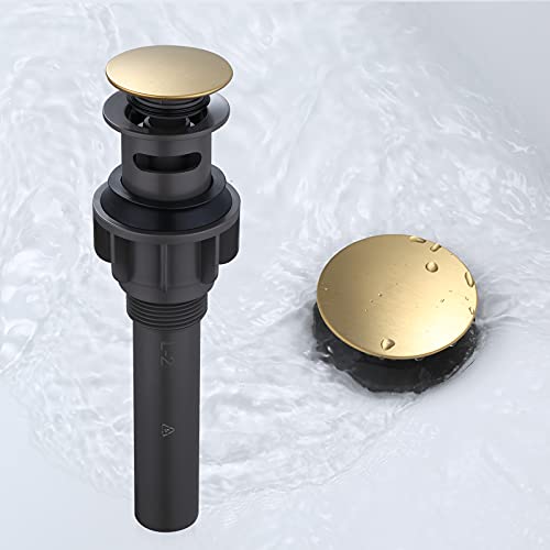 WOWOW Bathroom Sink Drain, Pop Up Drain Stopper for Bathroom Sink and RV Sink, with Overflow, Brushed Gold Vessel Sink Drain, Built-in Anti-Clogging Strainer - color: Gold, style: Style A: pop up drain