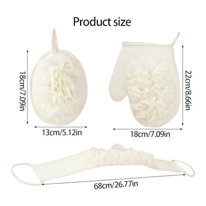 Triple Bath Scrub Set with Extended Back Scrubber Cleans Exfoliator Soft Washcloth Spa Grade Bathroom Essential Bath Scrubber Set - color: A