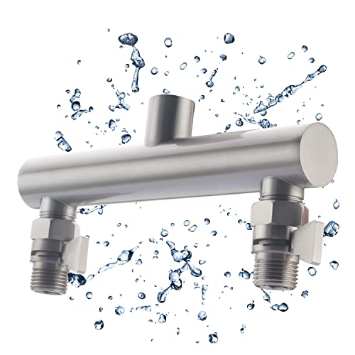 Dual Shower Head Manifold with Brass Shut Off Valve for Double Shower System 2 Fixed Shower Head Manifold, Brushed Nickel - color: Brushed Nickel
