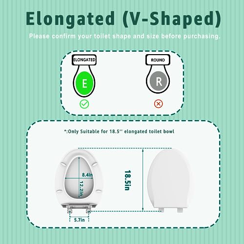Black Toilet Seat Elongated, 18.5 x 14.2 Inch, Slow Close, Bottom-Mount Design, Fits 2-Piece Toilets, Durable & Easy to Install, PP Material Safe and Durable - color: Black, size: Elongated 18.5inch