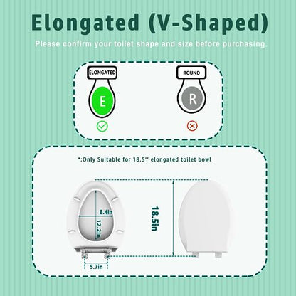 Toilet Seat Elongated Almond, 18.5 x 14.2 Inch, Slow Close, Bottom-Mount Design, Fits 2-Piece Toilets, Durable & Easy to Install, PP Material Safe and Durable - color: Almond, size: Elongated 18.5inch