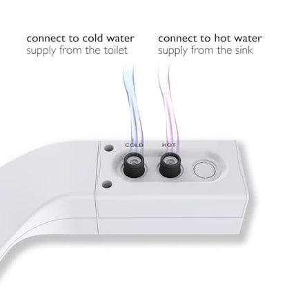 BIDETbidet Left/Right Reversible WARM WATER Ultra-Slim Bidet Attachment with Temperature Control, Interchangeable Knob Set, Hinged Nozzle, Non-Electric, Easy Install, Fits Most Toilets, Off-White