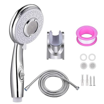 Handheld Shower Head with On/Off Switch - High Pressure 5 setting mode, Stainless Steel 6.5 ft extra long hose and Bathroom Kit Included, Universal Adapter Holder Mount for Wall,Chrome Finish