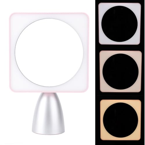 Yosoo 30x Magnifying Mirror with Light, Large 6' Lighted 30x Magnified Mirror with Suction Cups & Table Stand, Lighted Makeup Mirror with 12 Brightness Levels, 360° Rotation (Pink - color: Pink Silver