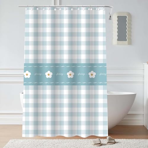 Plastic Shower Liner - Premium EVA 5G Shower Curtain Liner with Rustproof Grommets and 3 Weighted Magnets, Waterproof Shower Curtain for Bathroom(Checkered Flower, 72”*72”) - color: Checkered Flower, size: 72”*72”