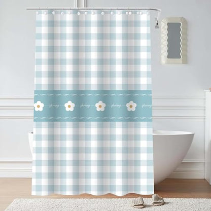 Plastic Shower Liner - Premium EVA 5G Shower Curtain Liner with Rustproof Grommets and 3 Weighted Magnets, Waterproof Shower Curtain for Bathroom(Checkered Flower, 72”*72”) - color: Checkered Flower, size: 72”*72”