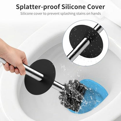 Toilet Bowl Brush and Holder, Long Stainless Steel Handle, Black | Durable Toilet Scrubber Bristles, Toilet Brush and Holder Set, Deep Cleaning Toilet Brush for Bathroom, Ceramic-Look - size: 1 Pack