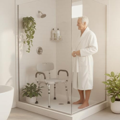 NOVA Bath & Shower Seat w/U-Shaped Hygienic Cutout & Padded/Removable Arms & Back - for Seniors, Handicap & Medical Use, Adjustable Height, Aluminum Frame, Non-Skid Safety, Tool-Free, 300lb Capacity