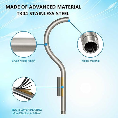 Lordear Wall Mounted Shower Arm, 10 Inch Shower Pipe with Flange, 1/2 NPT S-Shape Shower Stem for Shower Head, Brushed Nickel - color: Brushed Nickel