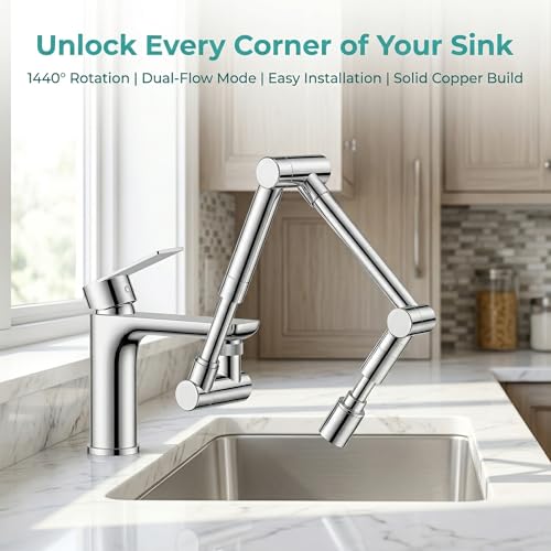 1440° Rotating Faucet Extender with 5cm Telescopic Arm Dual Mode Splash-Proof Kitchen Sink Sprayer Universal Fit Water Saving Aerator Adapter Chrome Finish for Bathroom Washing - color: Silver