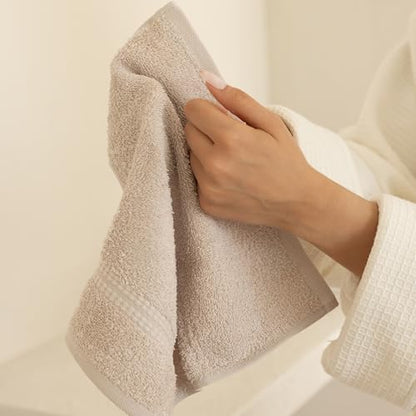 100% Turkish Cotton Towel Set of 6 - Plush & Super Absorbent - Premium Set with 2 Bath Towels, 2 Hand Towels, and 2 Washcloths - Made in Turkey (Light Beige, 6-Piece Towel Set) - color: Light Beige