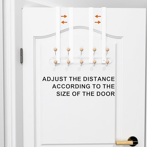 2 Pack Over The Door Hooks(13.8" H) with 10 Wooden Knobs, Over Door Hanger, Heavy Duty No Drill Hanger for Towels, Coats, Hats, Bags in Bathroom, Bedroom, Kitchen, Living Room - color: White(2 Pack 13.8")