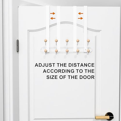 2 Pack Over The Door Hooks(13.8" H) with 10 Wooden Knobs, Over Door Hanger, Heavy Duty No Drill Hanger for Towels, Coats, Hats, Bags in Bathroom, Bedroom, Kitchen, Living Room - color: White(2 Pack 13.8")