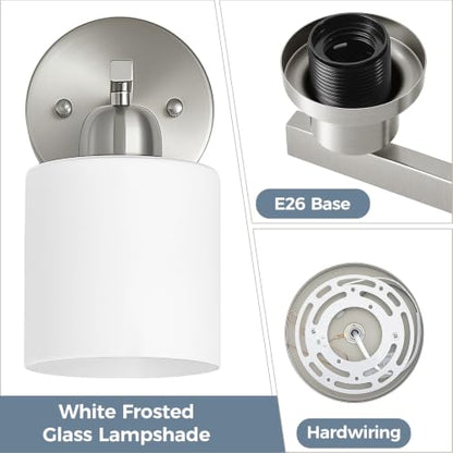 Brushed Nickel Bathroom Light, Anti-Rust Finish 2PCS Light Bathroom Vanity Light Brushed Nickel, Milky White Frosted Glass Shades, E26 Socket - color: Nickel & Milky White Glass, size: 1-light(2pack)