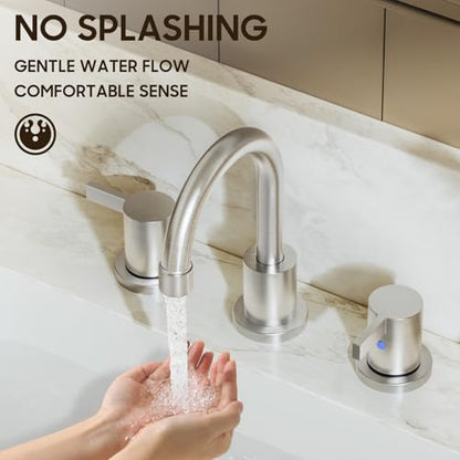 Widespread 8 Inch Lead-Free Brushed Nickel Stain-Resistant Bathroom Faucet(Stainless Steel), 2 Handle 3 Hole Swivel Spout RV Bathroom Vanity Sink Faucet with Metal Drain & Supply line, BF03042-K01-GBN - color: ‎Brushed Nickel - 8 IN