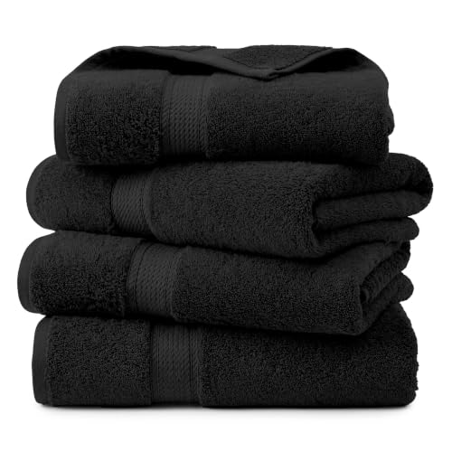Superior Egyptian Cotton Plush & Absorbent, Bath Towel Set of 4, Black | Quick Dry, Soft Luxury Towel Set, Bath Essentials for Bathroom, Guest Bath, Spa, 4 Piece Bath, Madeline Towels - color: Black, size: Bath Towel 4-Pack
