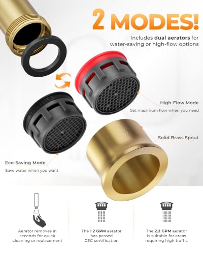 WOWOW Gold Bathroom Faucet 3 Hole, Widespread Vanity Sink Faucets 8 Inch | Copper Inlet Brushed Gold Faucet for Bathroom Sink with Swivel Spout, 2 Handles Lavatory Tap with Drain and cUPC Supply Line - color: Brushed Gold, style: Upgrade-8 Inch