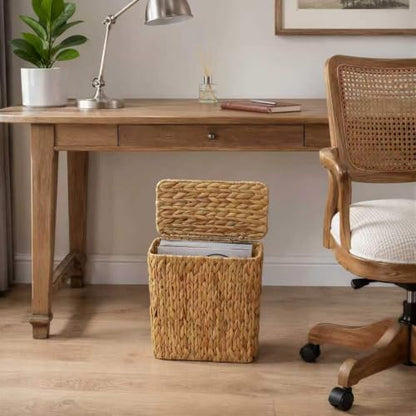 Coeusy 3 Gallon Wicker Trash Can,Small Bathroom Trash Can with Lid,Natural Water Hyacinth Wicker Waste Basket for Bedroom,Toilet,Narrow Garbage Can with Removable Liner - color: Water hyacinth