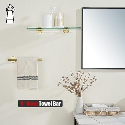 JQK Hand Towel Bar Gold, 10 Inch Thicken 0.8mm 304 Stainless Steel Bathroom Hand Towel Holder, 9 Inch Useable Length Wall Mount, Brushed Gold, THH110L9-BG - color: Brushed Gold