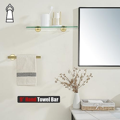 JQK Hand Towel Bar Gold, 10 Inch Thicken 0.8mm 304 Stainless Steel Bathroom Hand Towel Holder, 9 Inch Useable Length Wall Mount, Brushed Gold, THH110L9-BG - color: Brushed Gold