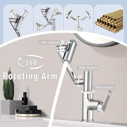 Rotatable Bathroom Sink Faucet with Temperature Display in Fahrenheit, Single Hole Chrome and 3 Outlet Modes Faucet, Battery-Free - color: Chrome-F