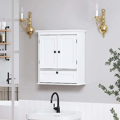Spirich Bathroom Wall Cabinet, White Medicine Cabinet with Doors | Adjustable Shelf, Lower Tilt-Out Cube, FSC-Certified MDF, Space-Saving Concealed Storage for Toiletries, Towels, or Medicine - size: 2 Doors & Tilt-Out Cube
