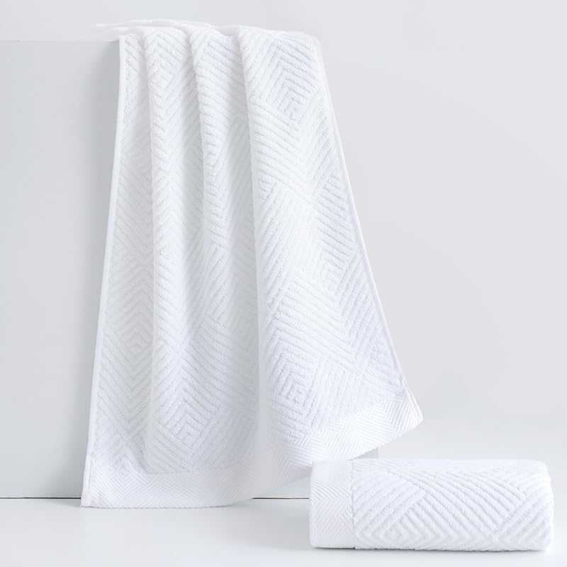 sense gnosis White Hand Towel Set of 2 Terry Striped Weave Pattern Ultra Absorbent Super Soft 100% Cotton Hand Towel for Bathroom 13 X 29 Inch - color: White