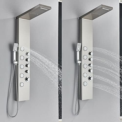 Stainless Steel Shower Panel Tower System Rain Massage Body Jets Hand Shower