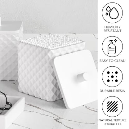 Bathroom Accessories Set Resin 6PCS, Square Toothbrush Holders Set Complete with Soap Dispenser, Vanity Tray, Tumbler, Cups and Cotton Swab Jars (White Diamond, Resin Bath 6 PCS) - color: White Diamond