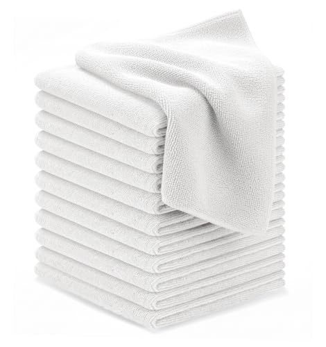 Avalon Towels Microfiber Cleaning Cloths (Value Pack of 12) - Size 12 x 12 Inches, Highly Absorbent Cleaning Rags, Lint Free, Reusable and Washable, Microfiber Towels for Cars - color: White, size: Pack of 12 - 12x12 Inches
